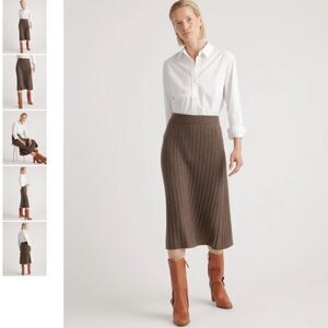 Quince 100% Cashmere Mongolian Cashmere Midi Skirt Brown Ribbed Soft Skirt